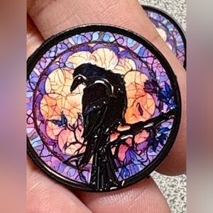 Stunning glossy Colorful Stained Glass raven Pin
